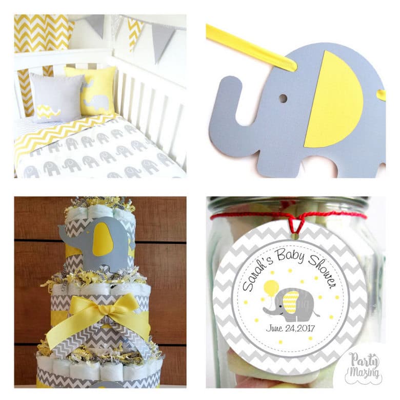 15 Amazing Yellow and Grey Elephant Chevron Baby Shower Ideas. Get in the mood of a Baby Shower with these partymazing ideas. Visit www.partymazing.com for more Party & Crafts for your next Party. 
