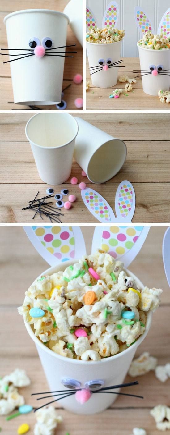 DIY BUNNY POPCORN CUPS AND 33 Easter Party Decor Ideas and Crafts for your Egg Hunting Party - Get ready for this happy celebration with the kids.