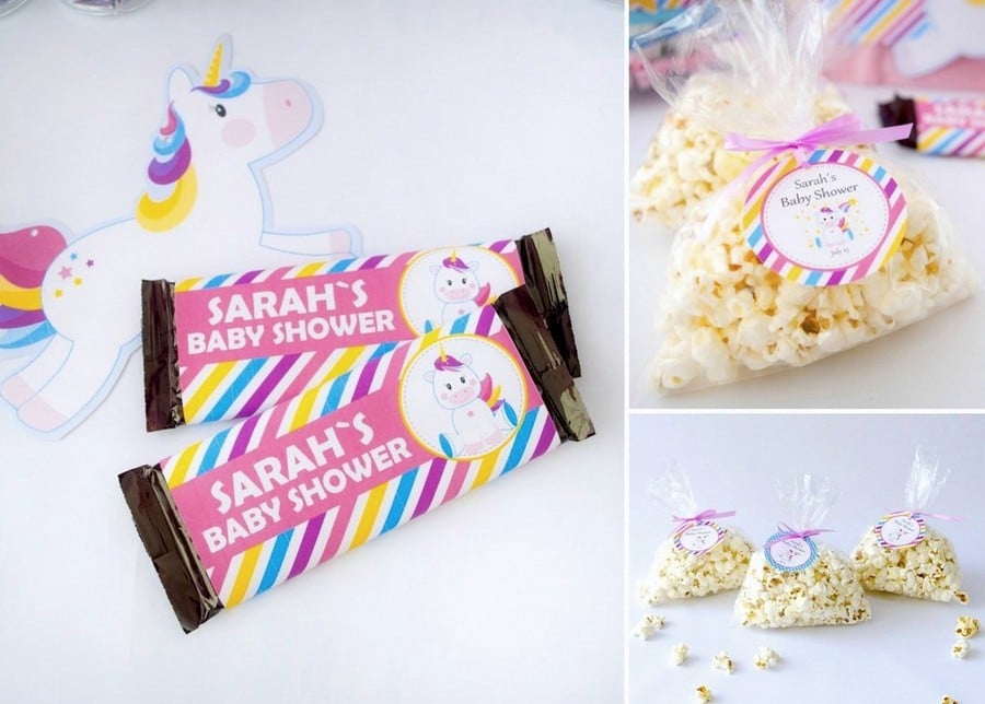 Prinmtable Unicorn Baby shower Favor tags and labels. 