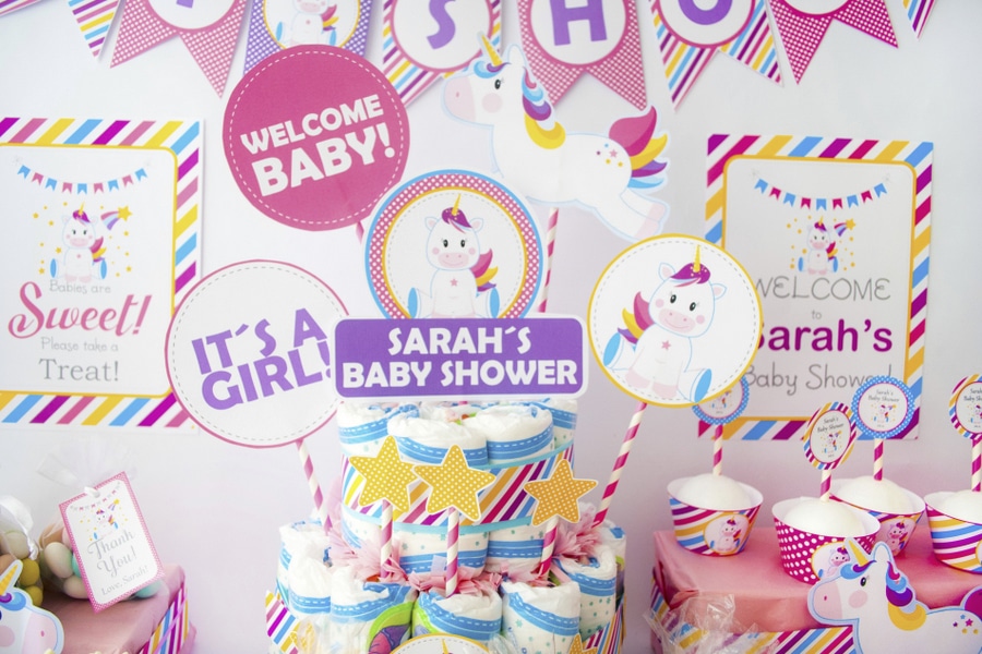 Full party Sample, EDITABLE Magical Unicorn Baby Shower Party Set. Create the perfect Magical Unicorn baby shower Party using this amazing set by Partymazing.
