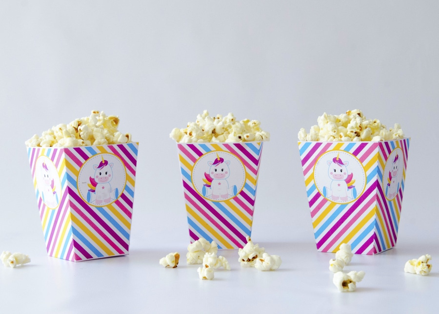 Printable Unicorn Popcorn Boxes . EDITABLE Magical Unicorn Baby Shower Party Set. Create the perfect Magical Unicorn baby shower Party using this amazing set by Partymazing.
