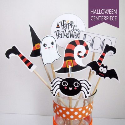 Printable Halloween Centerpiece | Baby Spider, Witch Hat and little Ghost Decor PK20 | E568