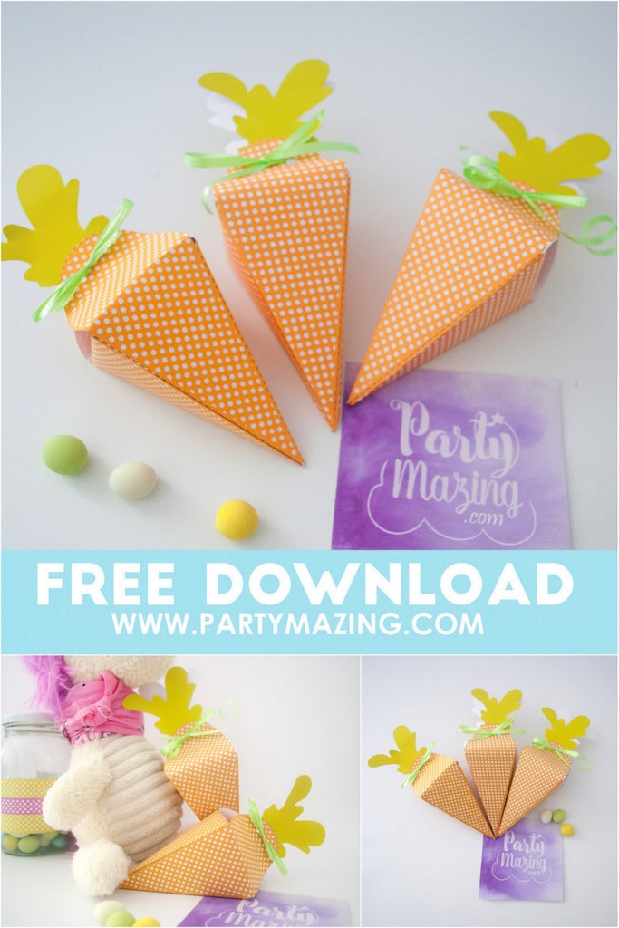 Free Easter Carrot Box Printable Template - Bring your scissors and some ribbon, today we are going to make a Easter Printable Carrot Box using a Free template by Partymazing.