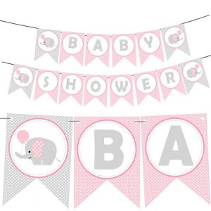 Pink Elephant Printable Baby Shower Banner | E159