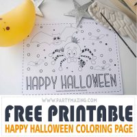 Free Cute Spider and Bat Halloween Coloring Page by Partymazing.com