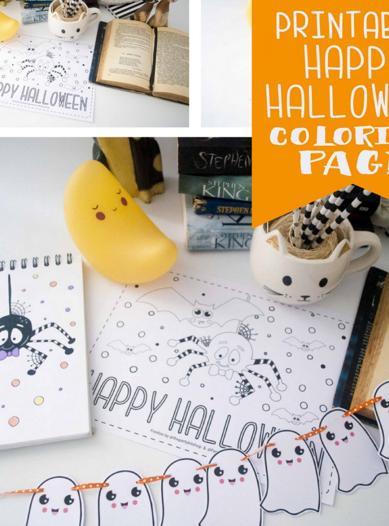 Free Cute Spider and Bat Halloween Coloring Page by Partymazing.com