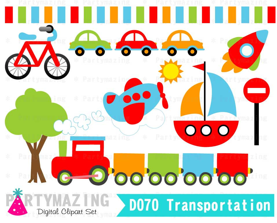 Colorful Transportation Clipart Graphic Set | E281