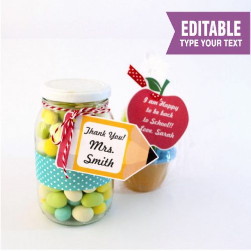 Editable Apple and Pencil School Teacher appreciation Tag | E156
