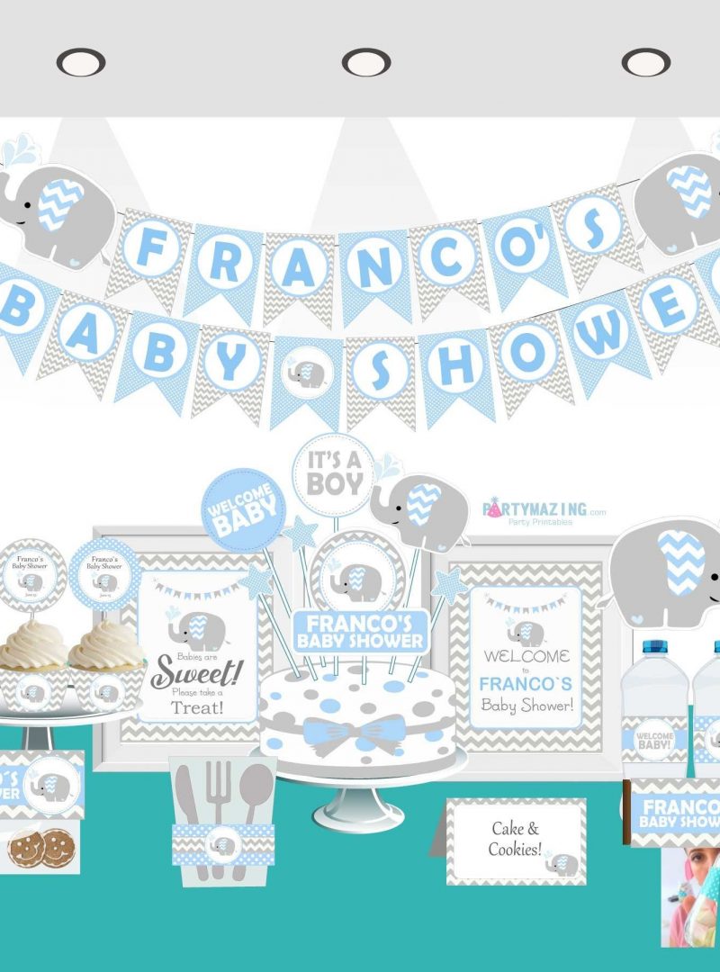 Editable Blue Elephant Boy Baby Shower Full Party Decoration Kit | BBEB2 | E030