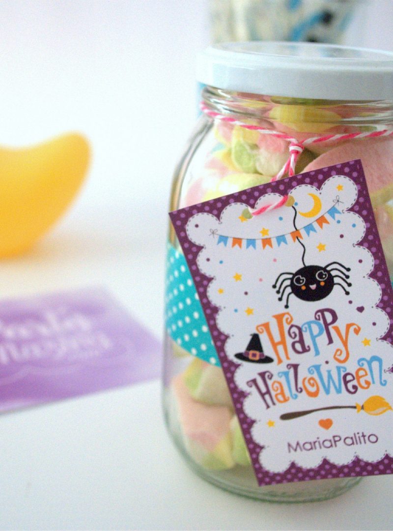 Editable Cute Little Spider Happy Halloween Tag for Baby or Kids | Editable Rectangle Tag | E211