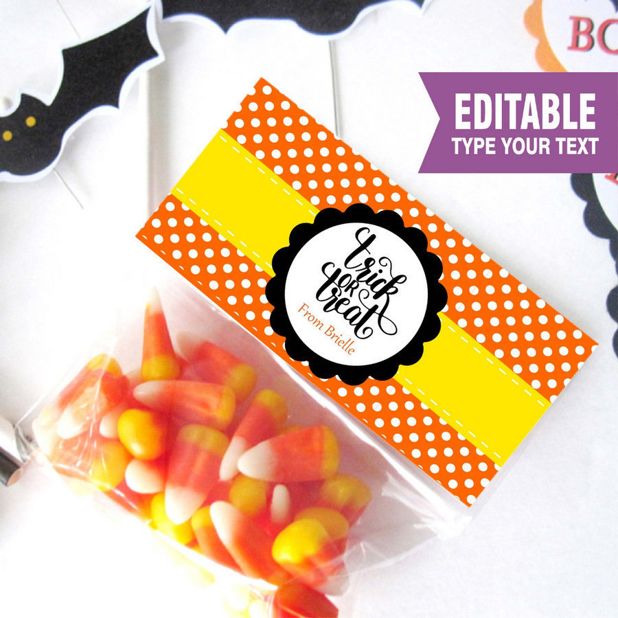 Editable Printable Halloween Trick or Treat Bag Topper, Custom Treat