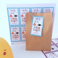 Editable Pastel Happy Halloween Favor Tag for Kids with a cute Ghost, a spider and a Pumpkin | Editable Rectangle Tag | E204