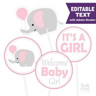 Pink Elephant Printable Baby Shower Invitation E057 – Partymazing