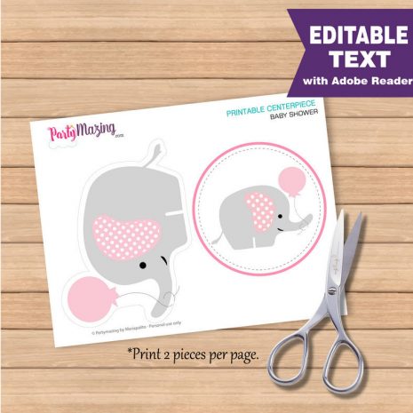 Pink Elephant Baby Shower Printable Stickers E163 - Partymazing