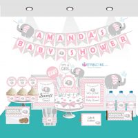 Editable Pink Elephant Baby Shower Full Package Set for a Girl Baby Party | E006
