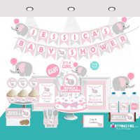 Editable Pink Elephant Baby Shower Full Party Package Set | BBEP1| E009