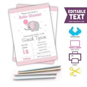 Pink Elephant Printable Baby Shower Invitation E057