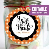 Editable Trick or Treat Halloween Printable Party Favor Tags or Candy Labels for your Halloween Treat Bags | E252