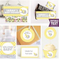 Editable Yellow Elephant Baby Shower Full Package Decoration Set for Neutral Gender Party | E013