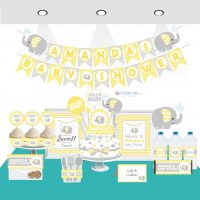 Editable Yellow Elephant Baby Shower Full Party Decoration Package Set | BBEY2 | E036