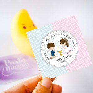 Etiqueta Editable Primera Comunion para Niño y Niña | Twins Favor Gift Tags | PK06 | E127