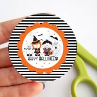 Hand Drawn Printable Little Kids Happy Halloween Bag Tags | E168
