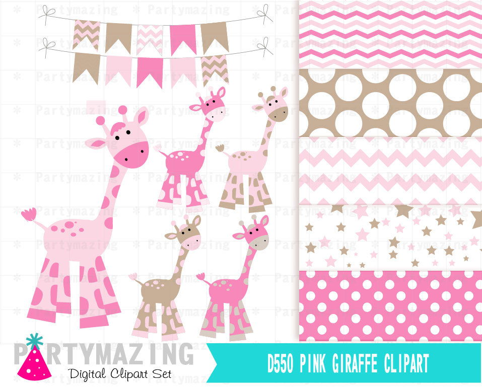 Pink Giraffe Clipart Set with Matching Paper | E381
