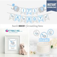 Printable Boy Baby Blue Elephant Baby Shower Express Party Package Set | E025