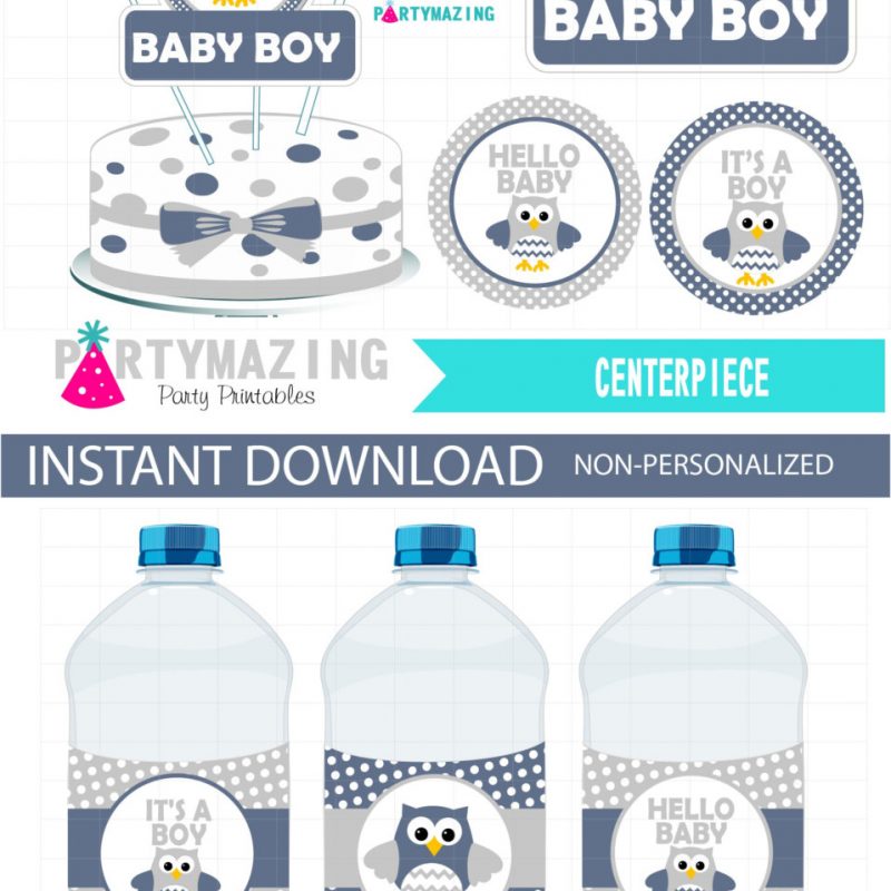 Printable Boy Navy Blue Owl Baby Shower Party Express Package Set |E032