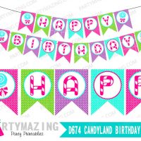 Printable DIY Happy Birthday Candyland Banner Decoration | E155