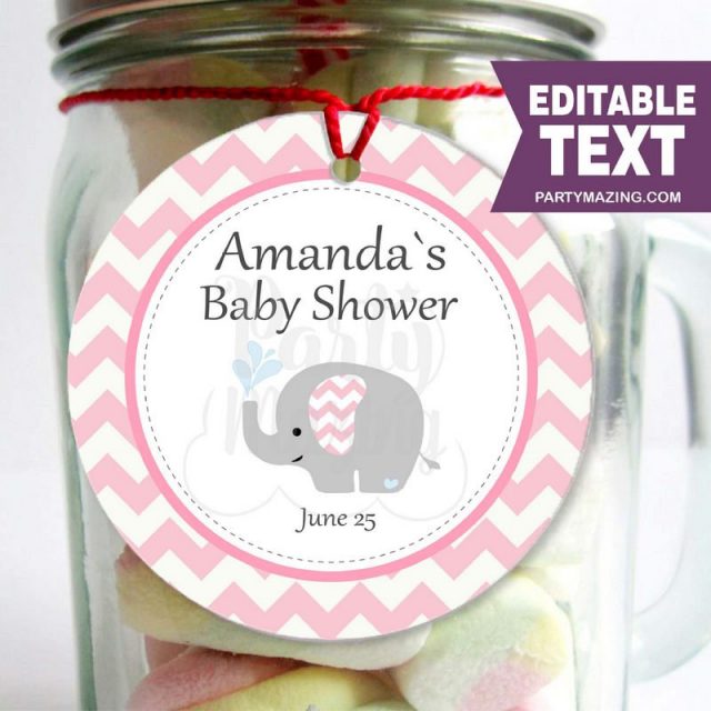 Pink Elephant Printable Baby Shower Gift Tag |PK03| E065 – Partymazing.com