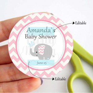 Pink Elephant Printable Baby Shower Gift Tag |PK03| E065