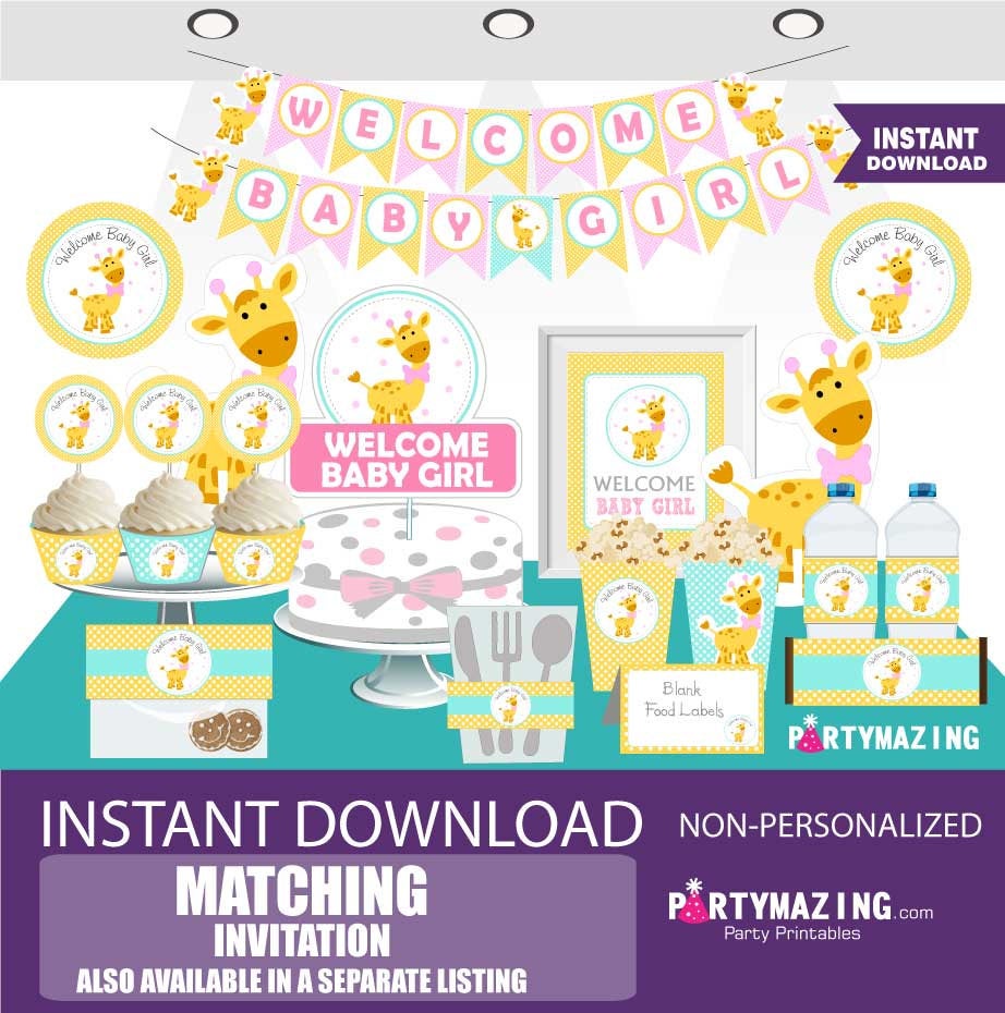 Printable Girl Giraffe Baby Shower | EXPRESS Party Package | Party Decoration Kit | Instant Download | BBGG1 | E034