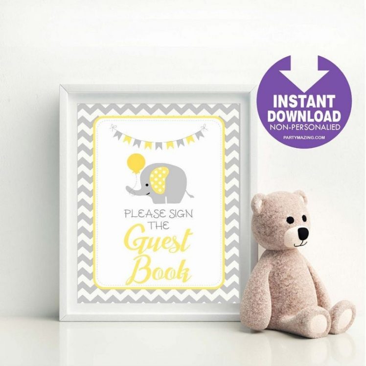 Printable Elephant Stickers, Yellow Baby Shower Labels Elephant Gift