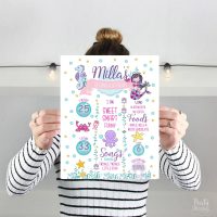 Printable Hand Drawn Mermaid Under The Sea Birthday Milestone Sign For Your Little Girl | E388