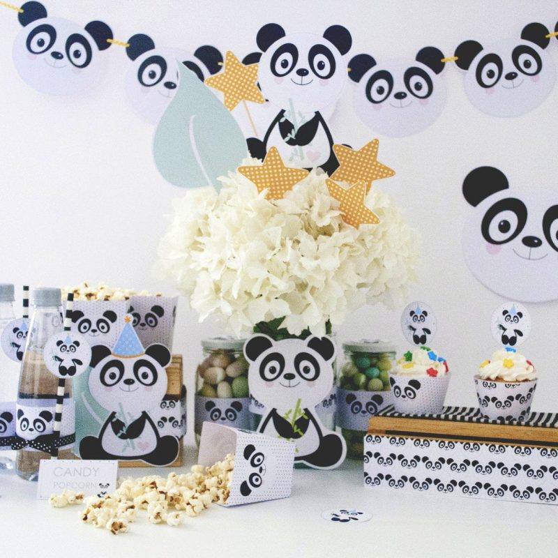 Printable Little Panda Bear Quick Party Decor Package Set Decoration for Boy or Girl | E001