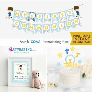 Printable Boy My first communion Blue Express Party Package Set | PK06| E018