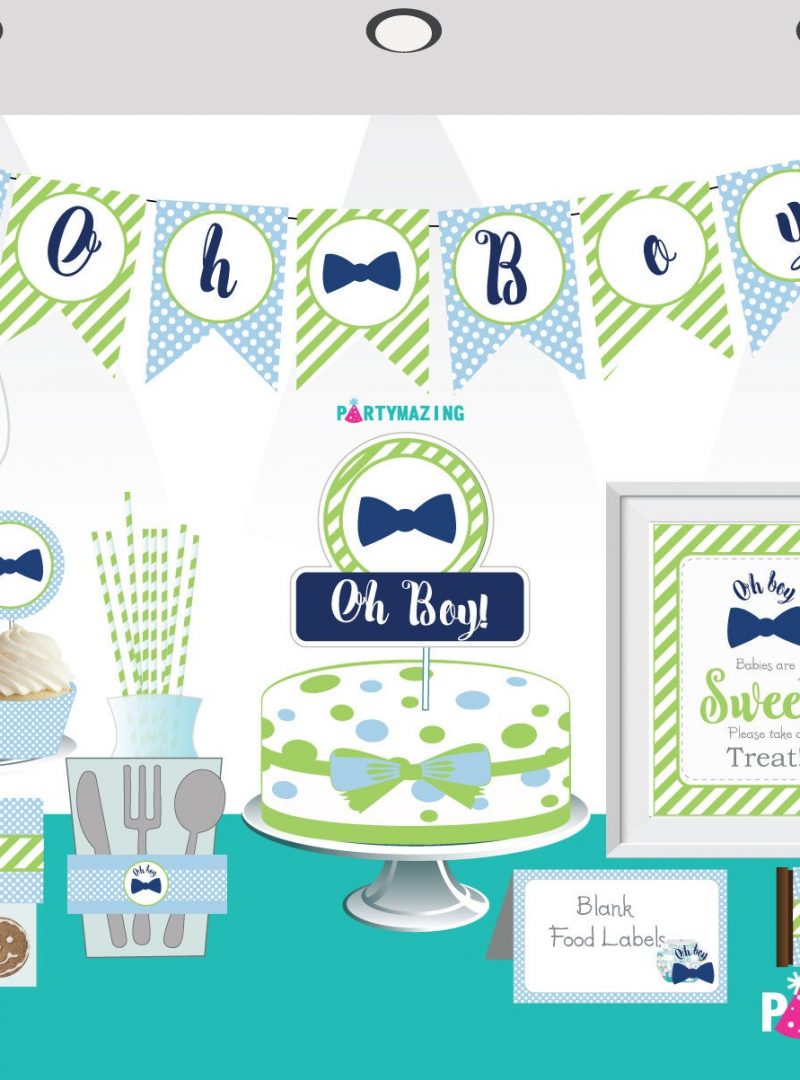 Printable Oh Boy Baby Shower Set | Little Man Quick Party Package | Blue Bow Tie Party Decoration Kit | BBLM1 | E023