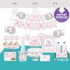Printable Pink Elephant Baby Shower Set Decor, Girl Express Party Package Set  | E043