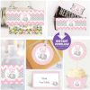 Printable Pink Elephant Baby Shower Set Decor, Girl Express Party Package Set  | E043