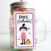 Printable Pink Little Witch Hand Drawn Happy Halloween Tag for your Little Girl or your Kids Halloween Candy Bags| Rectangle Tag | E251
