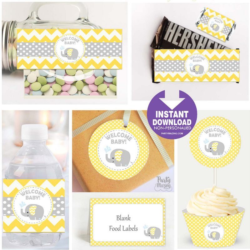 Printable Yellow Elephant Welcome Baby Shower Set EXPRESS Party Package Decoration Kit | E040