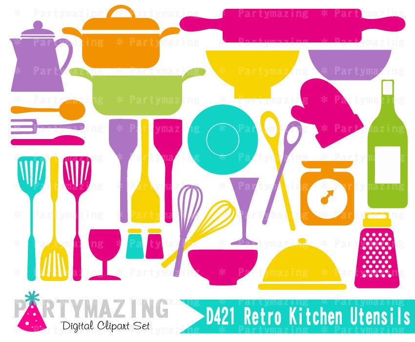 Retro Kitchen Utencils Clipart Graphic Set | E357