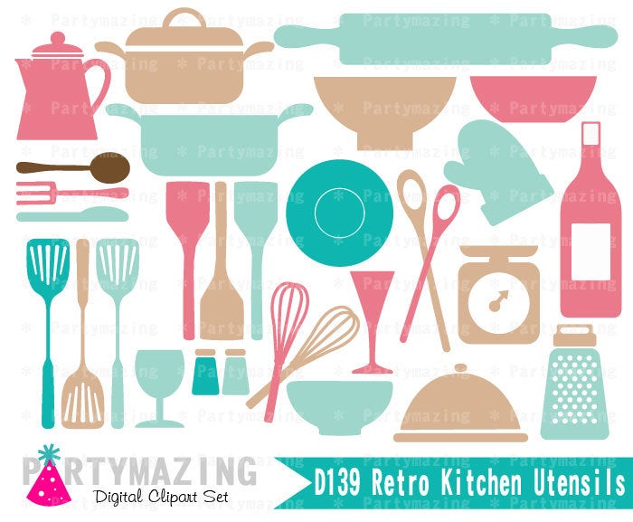 Retro Kitchen Utensils Clip Art Graphic Set | E322