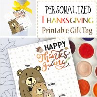 Bear Family Printable Thanksgiving Gift Tag or Sticker Label, Hand-Drawn Personalized Family Name Forest Woodland Collection | E397