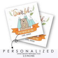 Hand-Drawn Little Bear Thanksgiving Tag, Thankful for Friends Like You Printable Tag, Personalized Forest Woodland Collection | E350
