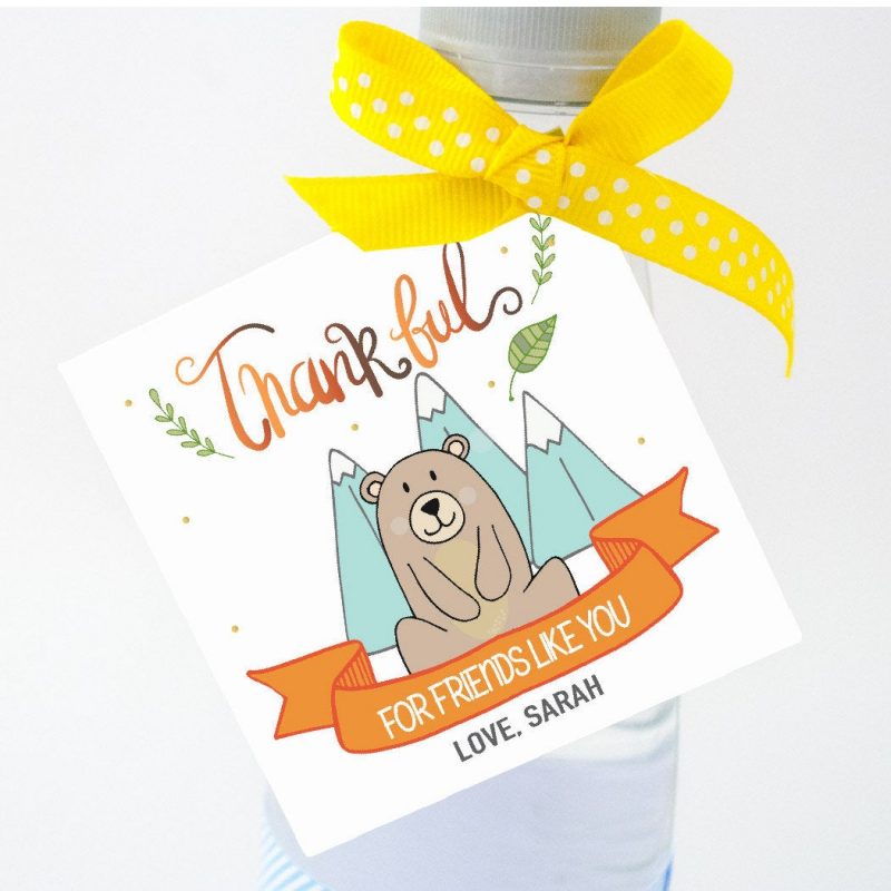 Hand-Drawn Little Bear Thanksgiving Tag, Thankful for Friends Like You Printable Tag, Personalized Forest Woodland Collection | E350