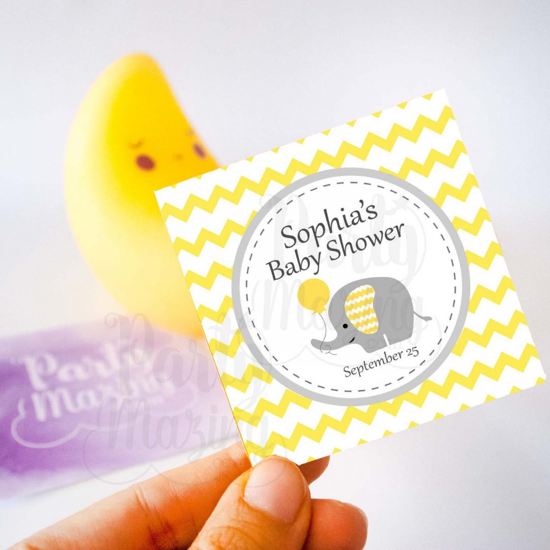 Printable Elephant Stickers, Yellow Baby Shower Labels Elephant Gift