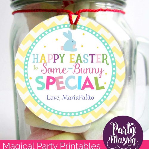 Cute Editable Cute Easter Some-Bunny Special Printable Tag with Yellow chevrone pattern | HOEA1 | E137