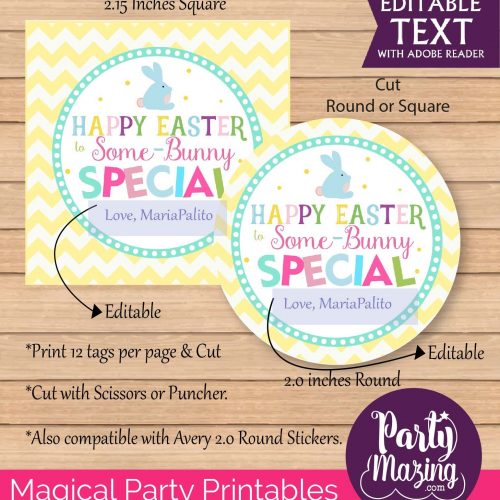 Cute Editable Cute Easter Some-Bunny Special Printable Tag with Yellow chevrone pattern | HOEA1 | E137
